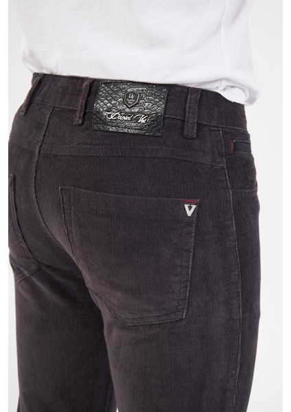 Kadife Antrasit Erkek Regular Fit 5 Cep Pantolon