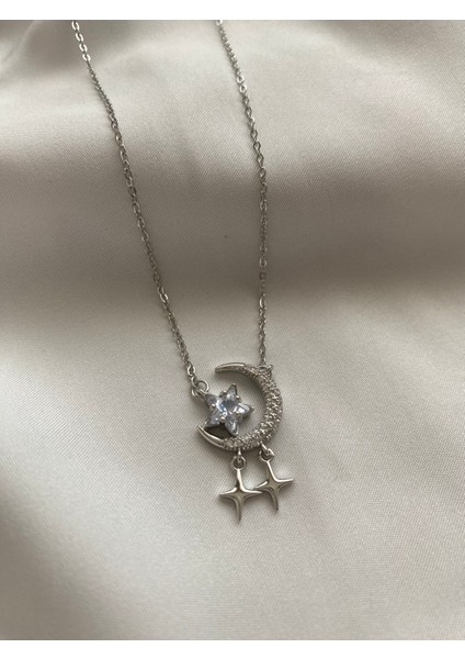 Kadın Çelik Silver Taşlı Ay Yıldız Kolye fiyatları