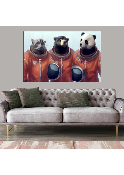 Dekoratif Baskı Astronot Hayvanlar Kanvas Tablo
