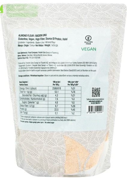 Badem Unu 1474 Gr (Glutensiz) fiyatları