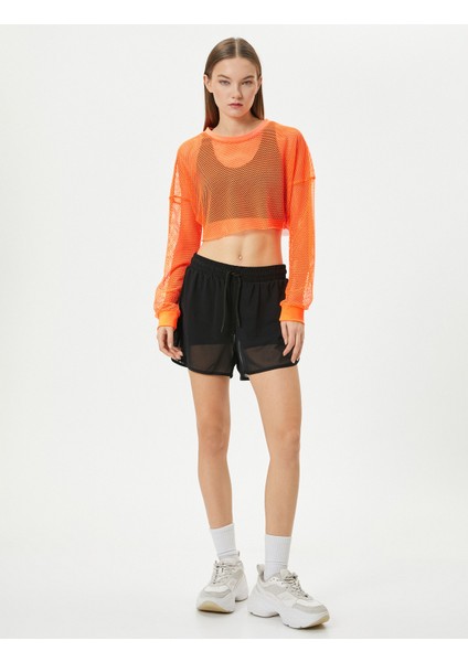 Crop File Tişört Spor Uzun Kollu Bisiklet Yaka