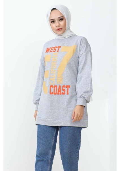 Gri West Baskılı İki İplik Sweatshirt