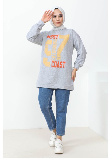 Gri West Baskılı İki İplik Sweatshirt