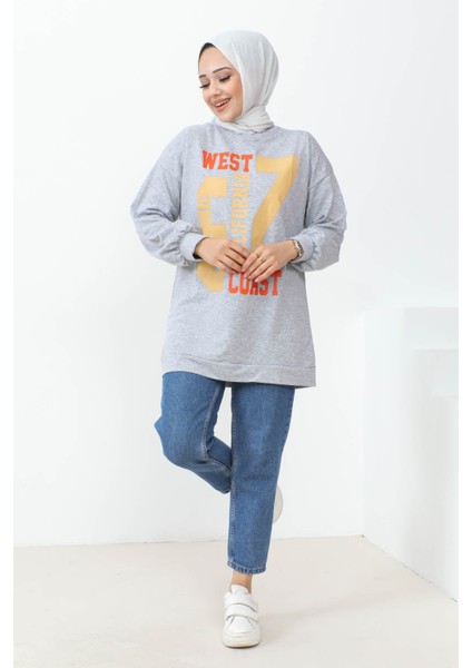 Gri West Baskılı İki İplik Sweatshirt