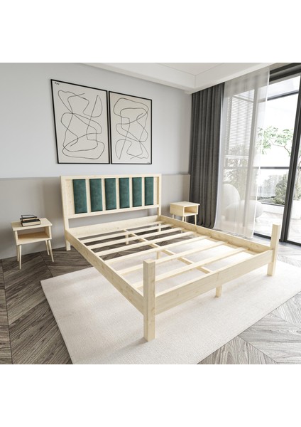 Orion Model Çağla Yeşili Puflu Başlıklı Vernikli Çam Ahşap Karyola modelleri