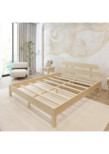 Lotus Model Vernikli Çam Ahşap Karyola