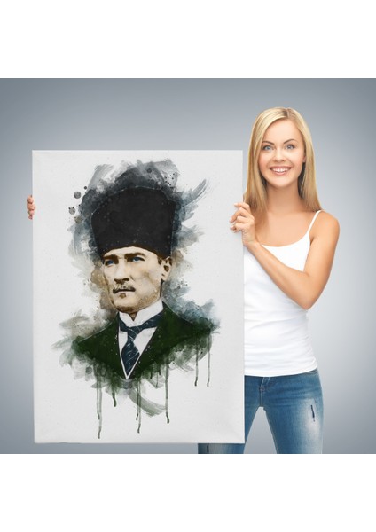 Mustafa Kemal Atatürk'ün Suluboya Görünümlü Portresi Dekoratif Kanvas Tablo-Da-78 modelleri