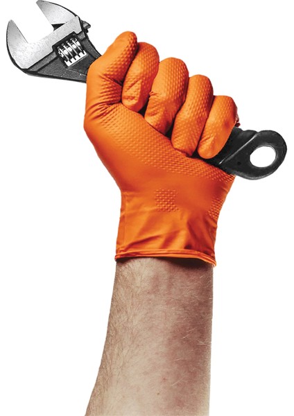 PowerGrip Ekstra Kalın Turuncu Nitril Eldiven Elmas Dokulu M 50 Adet x 20 Paket - Koli