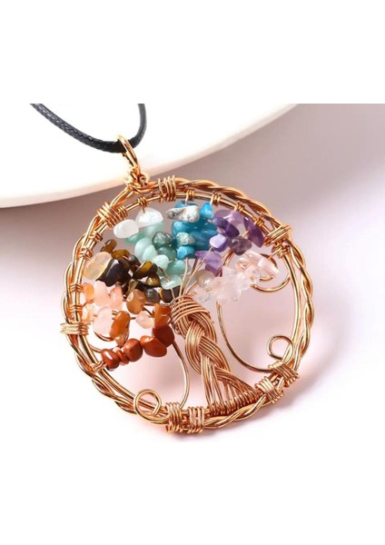 Sertifikalı Doğal Taş 7 Çakra Hayat Ağacı Tasarım Kolye Sürpriz Hediyeli 5x5 cm fiyatları