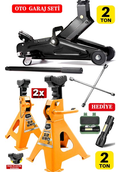 2ton Kapasiteli 4 Ayaklı X2ADET Set Sehpa Kriko Standı + Bijon Seti El Feneri Hediye Garaj Usta Set fiyatları