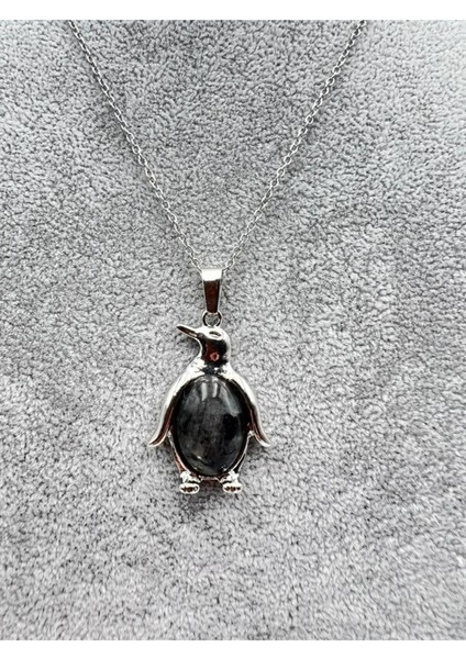 Sertifikalı Labradorit Doğal Taş Kolye Penguen Detaylı Sürpriz Hediyeli