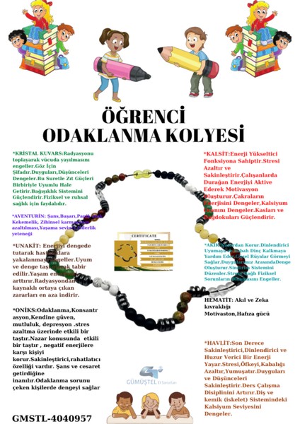 Sertifikalı Kolye Oniks,hematit,unakit,kuvars,akik,kalsit,aventurin,havlit