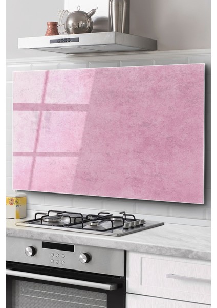 Ocak Arkası Cam Koruyucu Tezgah Ankastre Arkası Koruyucu | Pembe Duvar Desenli