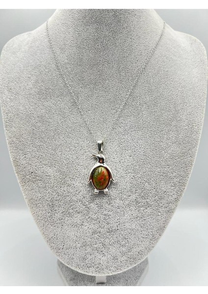 Sertifikalı Unakit Doğal Taş Kolye Penguen Detaylı Sürpriz Hediyeli