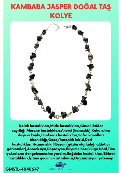 Sertifikalı Kambaba Jasper Doğal Taş Özel Tasarım Kolye Aaa Kalite