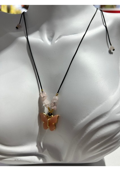 Sertifikalı Pembe Kuvars Doğal Taş Kelebek Obje Kolye fiyatları