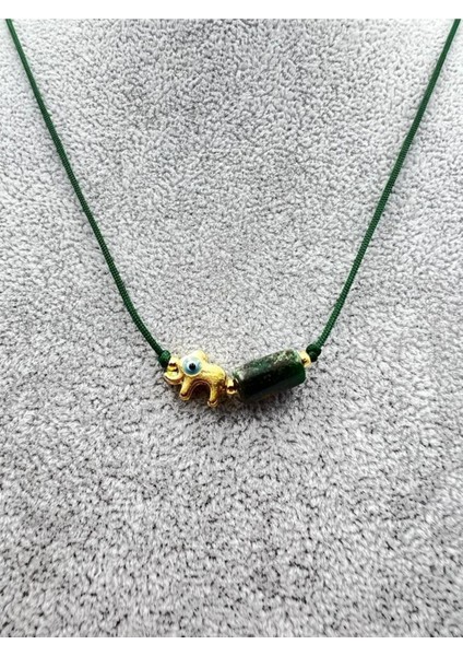 Sertifikalı Zümrüt Doğal Taş Kolye Fil Obje Detaylı Makrome Kilit Sistemi El Işçiliği modelleri