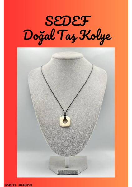 Sertifikalı Sedef Doğal Taş El Işçiliği Kare Kesim Kolye