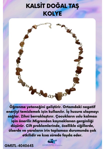 Sertifikalı Kalsit Doğal Taş Özel Tasarım Kolye