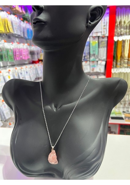 Sertifikalı Orijinal Işlenmemiş Doğal Taş Gül Kuvars Kolye Sürpriz