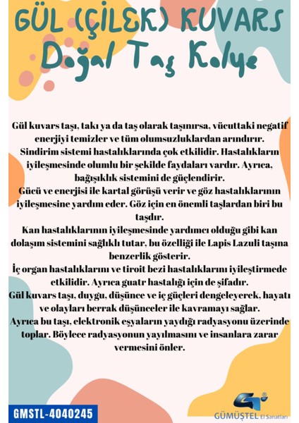 Sertifikalı Orijinal Işlenmemiş Doğal Taş Gül Kuvars Kolye Sürpriz fiyatları