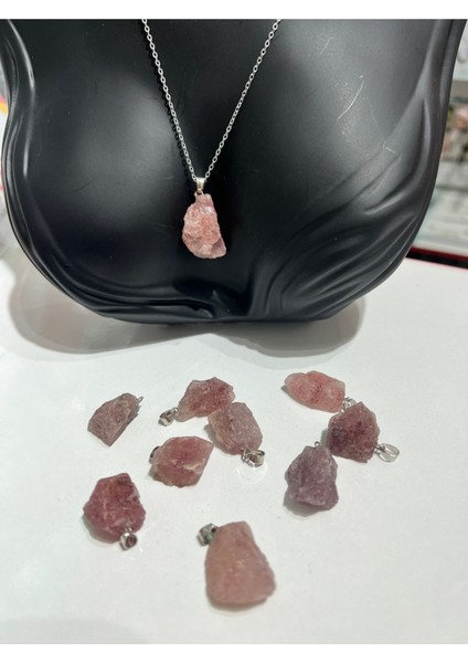 Sertifikalı Orijinal Işlenmemiş Doğal Taş Gül Kuvars Kolye Sürpriz fırsatları