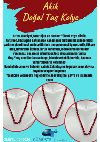 Sertifikalı Doğal Taş Akik Taşı Kolye Aaa Kalite 6mm fiyatları