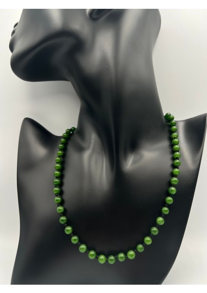 Sertifikalı Doğal Taş Yeşim Taşı Kolye Aaa Kalite 6mm