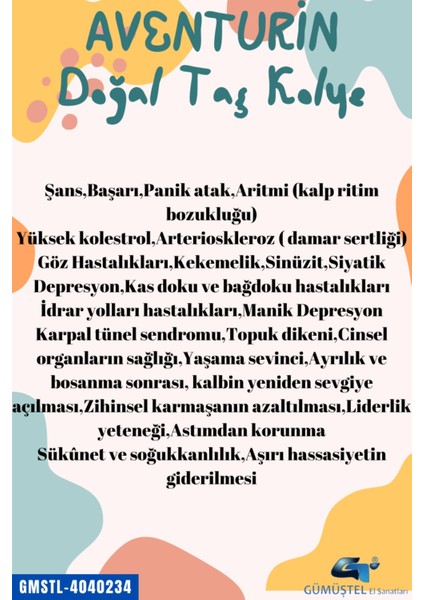 Sertifikalı Orijinal Işlenmemiş Doğal Taş Aventurin Kolye Sürpriz indirimleri