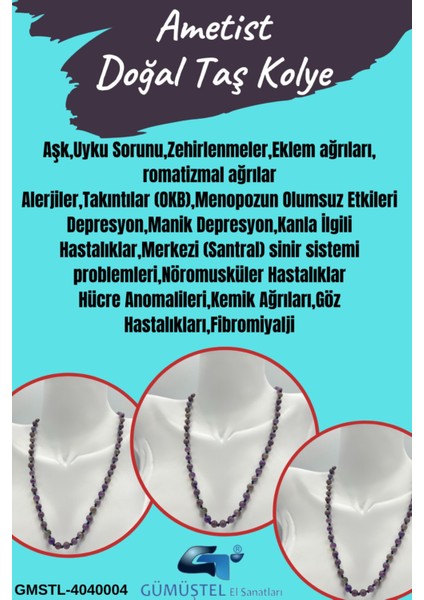 Sertifikalı Doğal Taş Ametist Taşı Kolye 6 mm fiyatları