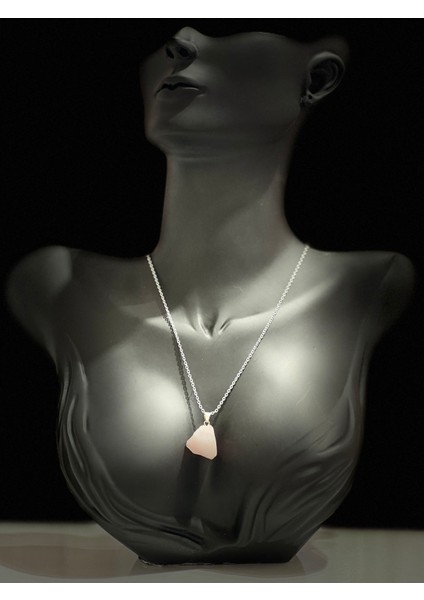 Sertifikalı Işlenmemiş Doğal Taş Pembe Kuvars Kolye Sürpriz