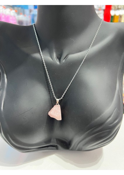 Sertifikalı Işlenmemiş Doğal Taş Pembe Kuvars Kolye Sürpriz fiyatları
