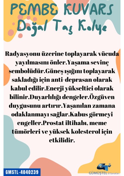 Sertifikalı Işlenmemiş Doğal Taş Pembe Kuvars Kolye Sürpriz indirimleri