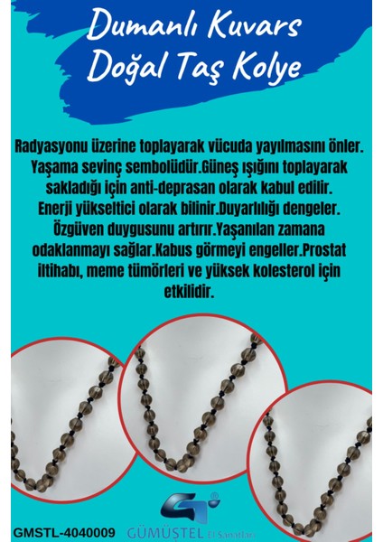 Sertifikalı Doğal Taş Dumanlı Kuvars Taşı Kolye Aaa Kalite 6mm fiyatları