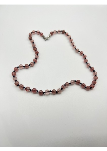 Sertifikalı Doğal Taş Gül (Çilek) Kuvars Taşı Kolye Aaa Kalite 6mm modelleri