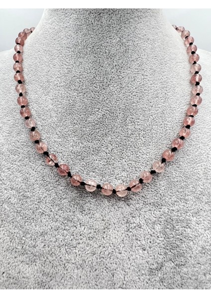 Sertifikalı Doğal Taş Gül (Çilek) Kuvars Taşı Kolye Aaa Kalite 6mm indirimleri