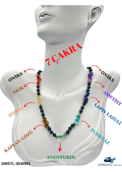 Sertifikalı Doğal Taş 7 Çakra Oniks Taşı Tasarım Kolye fiyatları