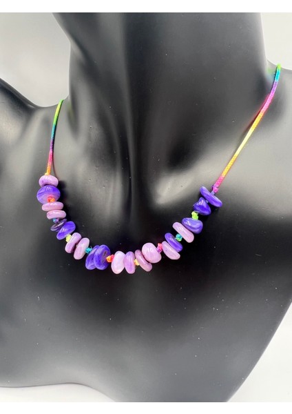 Sertifikalı Mor Sedef Doğal Taş Çocuk Kolye Asansörlü Kilit Sistemi