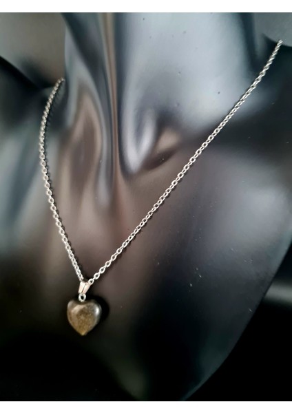 Sertifikalı Doğal Taş Obsidyen Kalp Model Minimal Kolye fiyatları