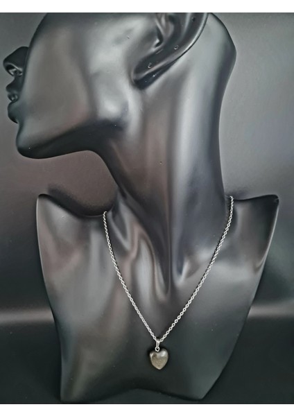 Sertifikalı Doğal Taş Obsidyen Kalp Model Minimal Kolye indirimleri