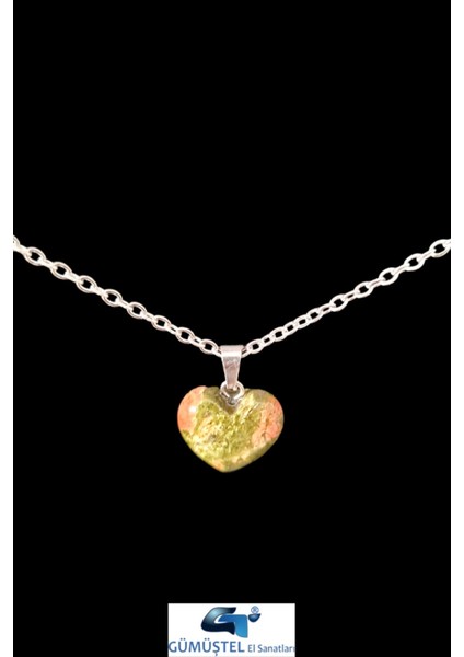 Sertifikalı Doğal Taş Unakit Kalp Model Minimal Kolye Aaa Kalite