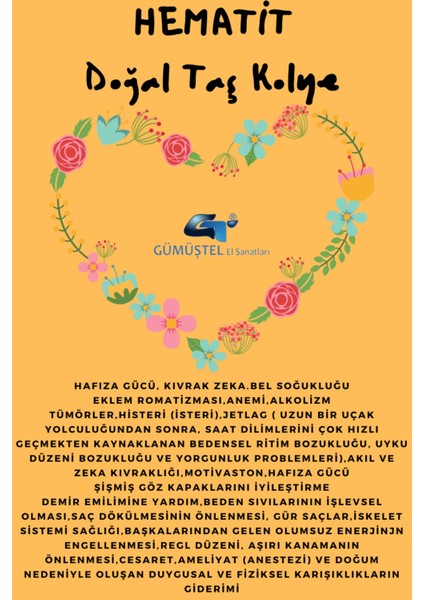 Sertifikalı Hematit Doğal Taş Kalp Model Kolye Aaa Kalite Sürpriz Hediyeli modelleri