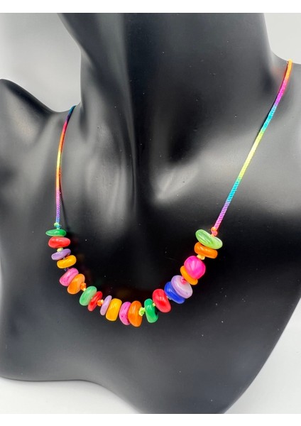 Sertifikalı Renkli Sedef Doğal Taş Çocuk Kolyesi Asansörlü Kilit Sistemi