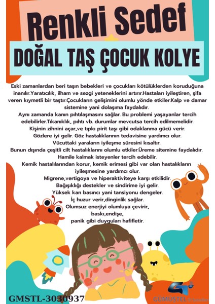 Sertifikalı Turuncu Sedef Doğal Taş Çocuk Kolyesi Asansörlü Kilit Sistemi fiyatları