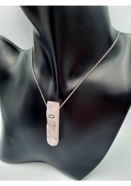 Sertifikalı Doğal Taş Pembe Kuvars Kolye fiyatları