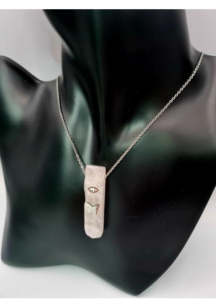 Sertifikalı Doğal Taş Pembe Kuvars Kolye modelleri