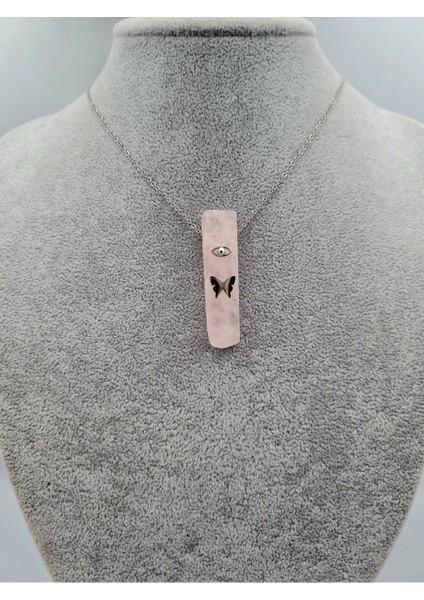 Sertifikalı Doğal Taş Pembe Kuvars Kolye indirimleri