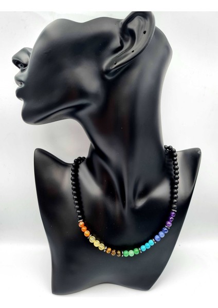 Sertifikalı Doğal Taş 7 Çakra Oniks Hematit Taşı Tasarım Kolye modelleri