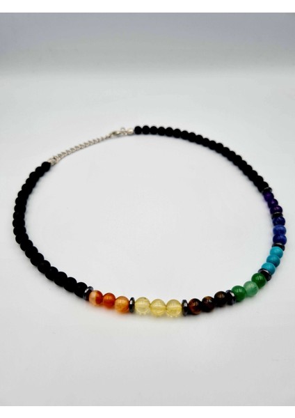 Sertifikalı Doğal Taş 7 Çakra Oniks Hematit Taşı Tasarım Kolye fırsatları