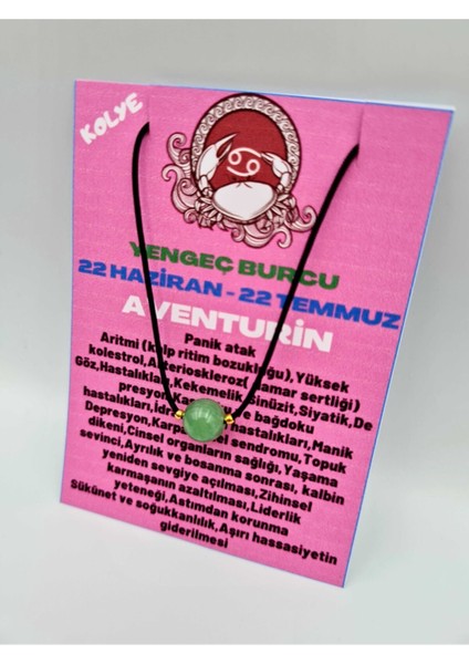Sertifikalı Yengeç Burcu Aventurin Taşı Doğal Taş Kolye modelleri